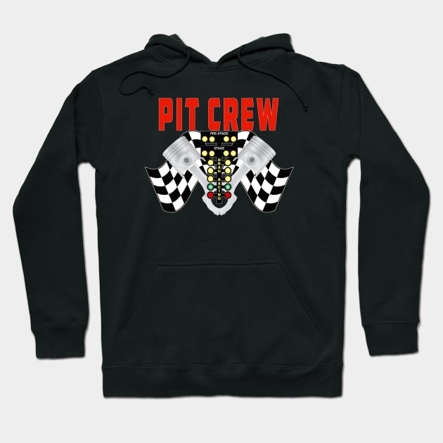 Pit Crew with Racing Flag Racing Tree and Pistons Hoodie by Rosemarie Guieb Designs